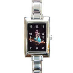 Stuck On Saturn Astronaut Planet Space Rectangle Italian Charm Watch by Cendanart