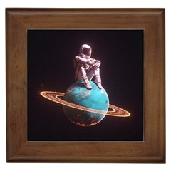 Stuck On Saturn Astronaut Planet Space Framed Tile by Cendanart