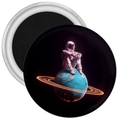 Stuck On Saturn Astronaut Planet Space 3  Magnets by Cendanart