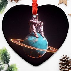 Stuck On Saturn Astronaut Planet Space Ornament (heart) by Cendanart