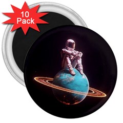 Stuck On Saturn Astronaut Planet Space 3  Magnets (10 Pack)  by Cendanart