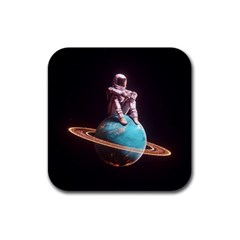 Stuck On Saturn Astronaut Planet Space Rubber Square Coaster (4 Pack) by Cendanart