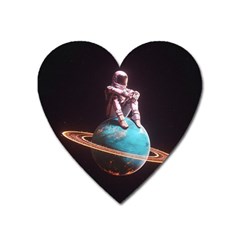 Stuck On Saturn Astronaut Planet Space Heart Magnet by Cendanart