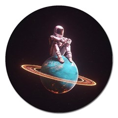 Stuck On Saturn Astronaut Planet Space Magnet 5  (round) by Cendanart