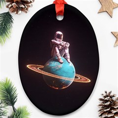 Stuck On Saturn Astronaut Planet Space Oval Ornament (two Sides) by Cendanart