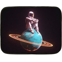 Stuck On Saturn Astronaut Planet Space Fleece Blanket (mini) by Cendanart