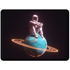 Stuck On Saturn Astronaut Planet Space Fleece Blanket (large) by Cendanart