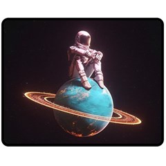 Stuck On Saturn Astronaut Planet Space Fleece Blanket (medium) by Cendanart