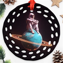 Stuck On Saturn Astronaut Planet Space Ornament (round Filigree) by Cendanart