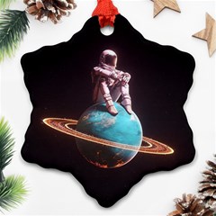 Stuck On Saturn Astronaut Planet Space Ornament (snowflake) by Cendanart