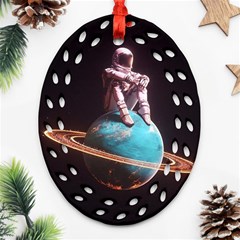 Stuck On Saturn Astronaut Planet Space Ornament (oval Filigree) by Cendanart