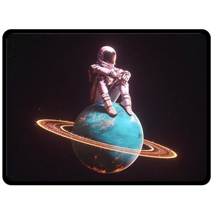 Stuck On Saturn Astronaut Planet Space Two Sides Fleece Blanket (Large)