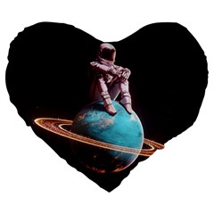 Stuck On Saturn Astronaut Planet Space Large 19  Premium Flano Heart Shape Cushions by Cendanart