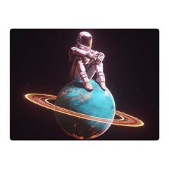 Stuck On Saturn Astronaut Planet Space Two Sides Premium Plush Fleece Blanket (mini) by Cendanart