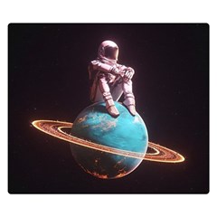 Stuck On Saturn Astronaut Planet Space Premium Plush Fleece Blanket (small) by Cendanart