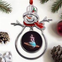 Stuck On Saturn Astronaut Planet Space Metal Snowman Ornament by Cendanart