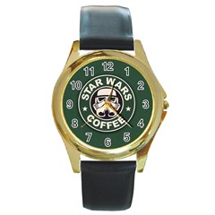 Stormtrooper Coffee Round Gold Metal Watch by Cendanart