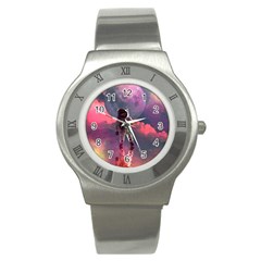 Aesthetic Astronautics Atmosphere Blue Clouds Cosmos Fantasy Galaxy Stainless Steel Watch by Cendanart