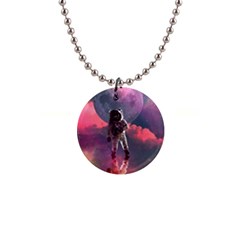 Aesthetic Astronautics Atmosphere Blue Clouds Cosmos Fantasy Galaxy 1  Button Necklace by Cendanart