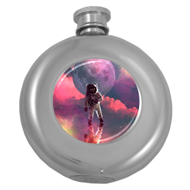 Aesthetic Astronautics Atmosphere Blue Clouds Cosmos Fantasy Galaxy Round Hip Flask (5 oz)