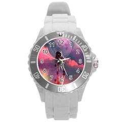 Aesthetic Astronautics Atmosphere Blue Clouds Cosmos Fantasy Galaxy Round Plastic Sport Watch (l) by Cendanart