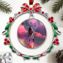 Aesthetic Astronautics Atmosphere Blue Clouds Cosmos Fantasy Galaxy Metal X mas Wreath Ribbon Ornament by Cendanart