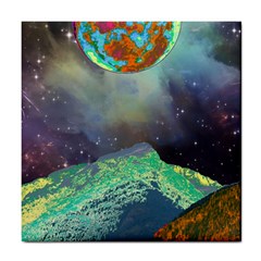 Psychedelic Universe Color Moon Planet Space Tile Coaster by Cendanart