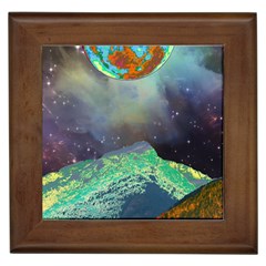 Psychedelic Universe Color Moon Planet Space Framed Tile by Cendanart