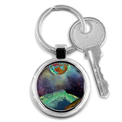 Psychedelic Universe Color Moon Planet Space Key Chain (round) by Cendanart