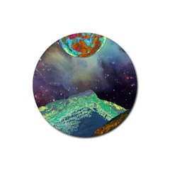 Psychedelic Universe Color Moon Planet Space Rubber Round Coaster (4 Pack) by Cendanart