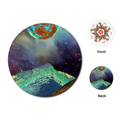 Psychedelic Universe Color Moon Planet Space Playing Cards Single Design (round) by Cendanart