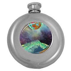 Psychedelic Universe Color Moon Planet Space Round Hip Flask (5 Oz)