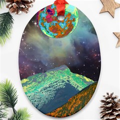 Psychedelic Universe Color Moon Planet Space Oval Ornament (two Sides) by Cendanart