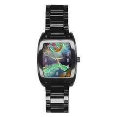 Psychedelic Universe Color Moon Planet Space Stainless Steel Barrel Watch by Cendanart