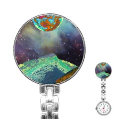 Psychedelic Universe Color Moon Planet Space Stainless Steel Nurses Watch by Cendanart