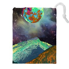 Psychedelic Universe Color Moon Planet Space Drawstring Pouch (4xl) by Cendanart