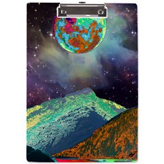 Psychedelic Universe Color Moon Planet Space A4 Acrylic Clipboard by Cendanart