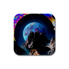 Aesthetic Psychedelic Drawings Art Acid Space Rubber Square Coaster (4 Pack) by Cendanart