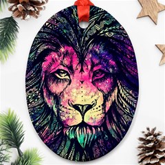 Psychedelic Lion Ornament (oval) by Cendanart