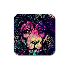 Psychedelic Lion Rubber Square Coaster (4 Pack) by Cendanart