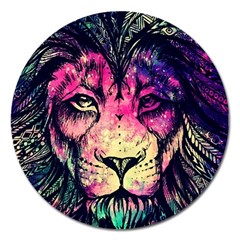 Psychedelic Lion Magnet 5  (round) by Cendanart