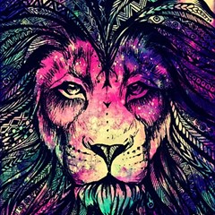 Psychedelic Lion Play Mat (square) by Cendanart