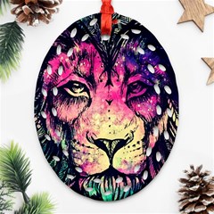 Psychedelic Lion Ornament (oval Filigree) by Cendanart