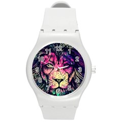 Psychedelic Lion Round Plastic Sport Watch (m) by Cendanart