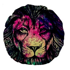 Psychedelic Lion Large 18  Premium Round Cushions by Cendanart