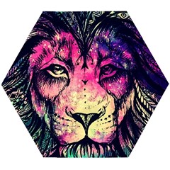 Psychedelic Lion Wooden Puzzle Hexagon by Cendanart