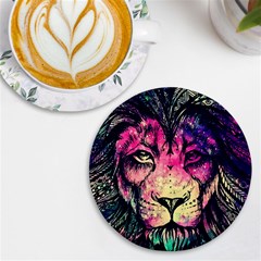 Psychedelic Lion Uv Print Round Tile Coaster by Cendanart