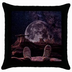 In The Cosmos Moon Sci-fi Space Sky Throw Pillow Case (black) by Cendanart