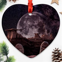 In The Cosmos Moon Sci-fi Space Sky Heart Ornament (two Sides) by Cendanart