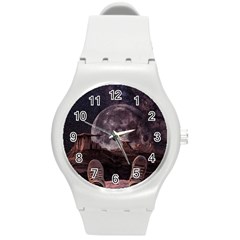 In The Cosmos Moon Sci-fi Space Sky Round Plastic Sport Watch (m) by Cendanart